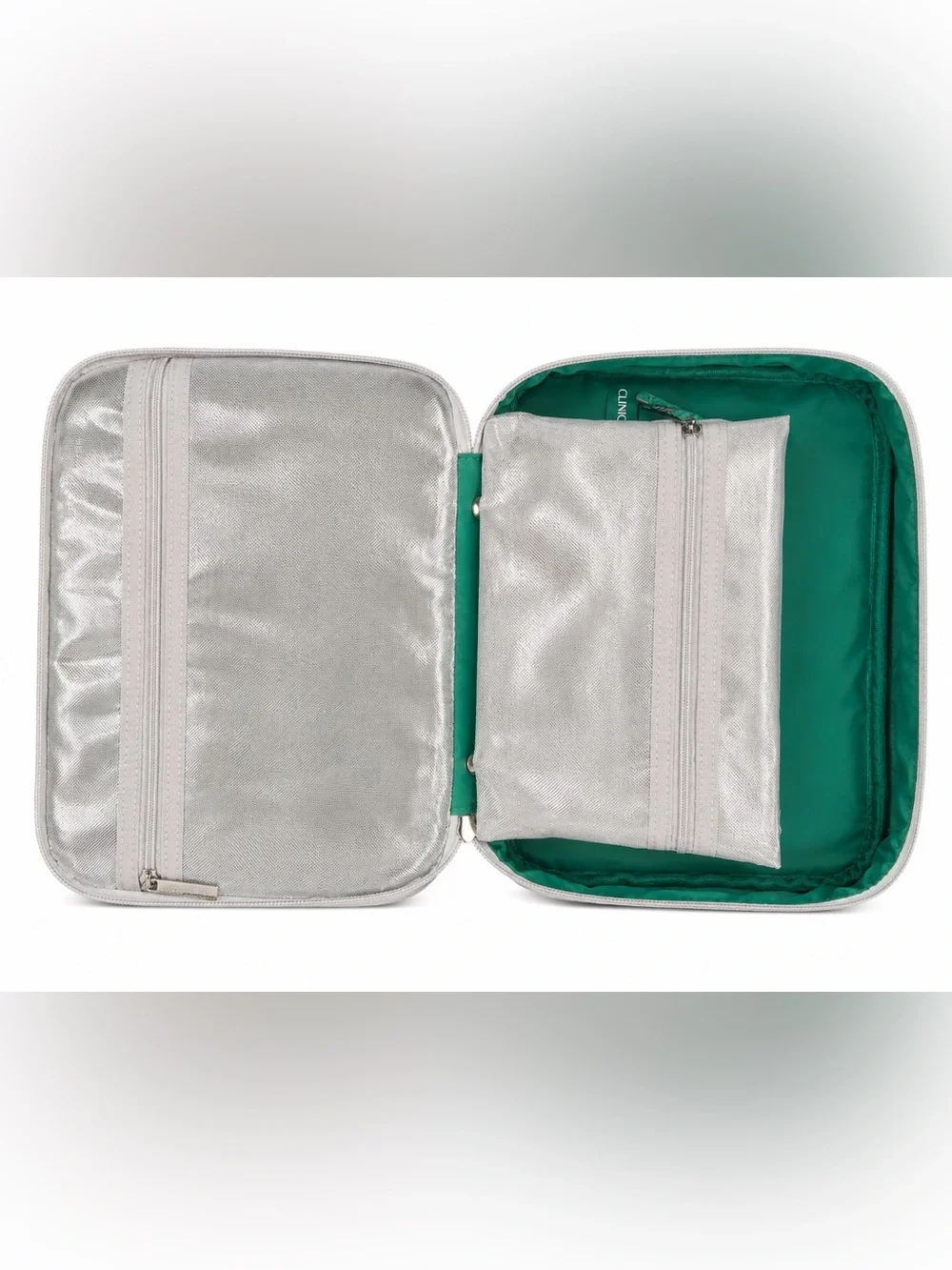 NWOT Clinique Silver Metallic Travel Cosmetic Case